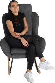 Fotoliu balansoar, material textil gri/lemn, HARPER