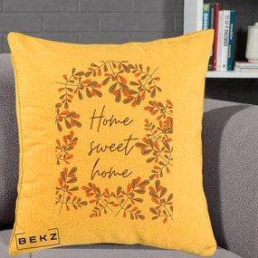 Perna Decorativa Home Sweet Home Frunze Colorate, 40x40 cm, Galben, Husa Detasabila, Perna Inclusa, BEKZ®