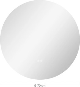 kleankin Oglindă de Baie Rotundă cu Lumină LED în 3 Culori și Întrerupătoare Touch, Ø70x3,5 cm, Transparet | Aosom Romania
