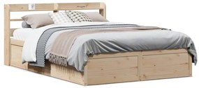 vidaXL Cadru de pat cu tăblie, 135x190 cm, lemn masiv de pin