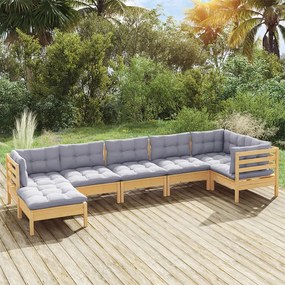 3096549 vidaXL Set mobilier grădină cu perne gri, 7 piese, lemn masiv de pin