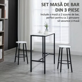 HOMCOM Set Masă și 2 Scaune de Bar din PAL, MDF și Oțel, 100x40x90 cm, Alb și Negru | Aosom Romania