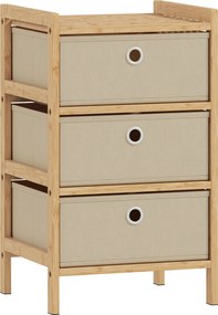 HOMCOM Comodă cu 3 Sertare din Material Textil Structură din Bambus Comodă pentru Spații Mici Crem și Natural | Aosom Romania