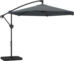 Outsunny Umbrelă de Grădină Offset 3x3 m, Umbrelă de Exterior cu Greutăți Reumplibile, Bază în Formă de Cruce, Sistem de Blocare, Manivelă, pentru Piscină Terasă, UV 30+, Gri Închis | Aosom Romania