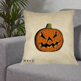 Perna Decorativa Halloween Dovleac Portocaliu Clasic, 40x40 cm, Crem, Husa Detasabila, Perna Inclusa, BEKZ®