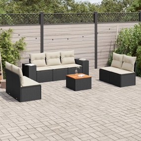 3257729 vidaXL Set mobilier de grădină cu perne, 8 piese, negru, poliratan