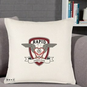 Perna Personalizata Rapid Fotbal Club 1923, 40x40 cm, Crem Reliefat, Husa Detasabila, Perna Inclusa, BEKZ®