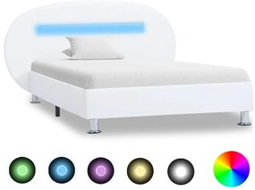 vidaXL Cadru de pat cu LED, alb, 100 x 200 cm, piele ecologică