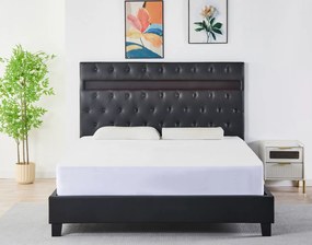 Pat Tapitat Catifea cu Iluminare LED, Somiera si Saltea Inclusa ,   Negru 160x200 cm   Cod FB-18