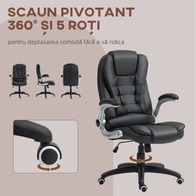 HOMCOM Scaun Ergonomic de Birou cu Brațe și Înălțime Reglabile, Tetieră, și Funcție de Balans, 111-121x60x69 cm, Negru | Aosom Romania