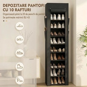 HOMCOM Pantofar 10 Etajere, Cover Antipraf, 20 Perechi, 45 x 30 x 175 cm, Negru | Aosom Romania