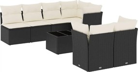 vidaXL Set mobilier de grădină cu perne, 8 piese, negru, poliratan