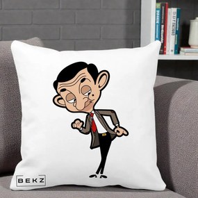 Perna Personalizata Mr. Bean Caricatura, 40x40 cm, Alba Mata, Husa Detasabila, Perna Inclusa, BEKZ®