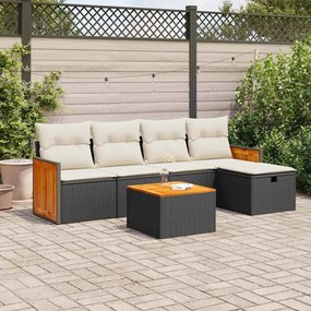 3326018 vidaXL Set mobilier de grădină cu perne, 6 piese, negru, poliratan