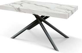 Masa extensibila Menego, blat ALB MARMORAT - 160 CM / 90 CM / H 77 - NEGRU