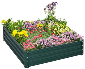 Outsunny Pat de Gradina Suprainaltat Galvanizat Cadru din Otel pentru Cultivare Legume Flori 120x120x30cm Rezistent la Intemperii | Aosom Romania