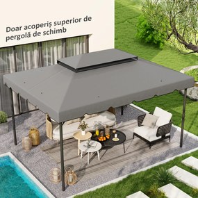 Outsunny Acoperiș de Rezervă pentru Pavilion 4x3 m cu 2 Niveluri pentru Grădină, Copertină Rezistentă la Apă din Poliester 170g/㎡ cu 8 Găuri de Drenaj, Gri Deschis | Aosom Romania