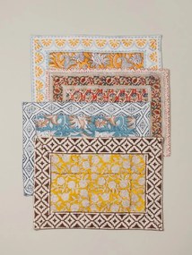 Set 4 protectii pentru masa, din bumbac, Blockprint