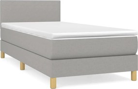 vidaXL Pat box spring cu saltea, gri deschis, 90x190 cm, textil