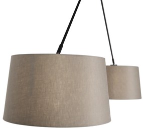 Lampă suspendată neagră cu abajururi din in taupe 35 cm cu 2 lumini - Blitz
