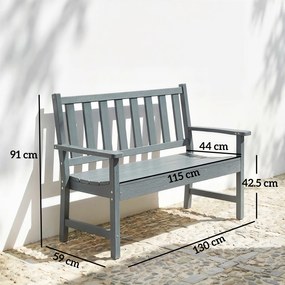 Outsunny Bancă de grădină 2 locuri rezistentă la intemperii din plastic Bancă exterior cu design cu lamele aspect lemn Spătar Gri | Aosom Romania