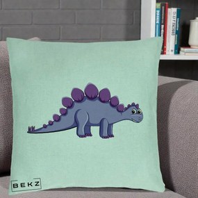 Perna Personalizata Stegozaur Mov, 40x40 cm, Verde Menta, Husa Detasabila, Perna Inclusa, BEKZ®