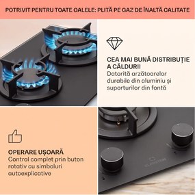 Klarstein Firetale plită cu gaz 2 arzătoare, arzător din aluminiu, gaz natural/propan, inclus furtun și reductoare de presiune