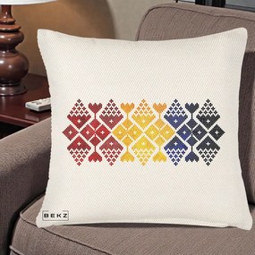 Perna Personalizata Motiv Tricolor Romanesc Broderie, 40x40 cm, Crem Reliefat, Husa Detasabila, Perna Inclusa, BEKZ®