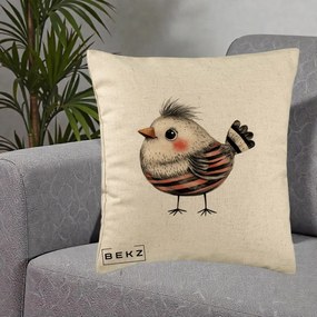 Perna Decorativa Pui Expresiv Dungi Negru-Rosu, 40x40 cm, Bej, Husa Detasabila, Perna Inclusa, BEKZ®