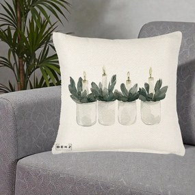 Perna Decorativa Lumanari Advent in Borcane, 40x40 cm, Crem Reliefat, Husa Detasabila, Perna Inclusa, BEKZ®