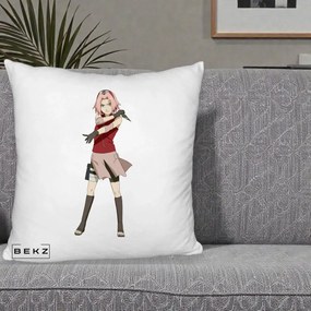 Perna Personalizata Naruto Sakura Haruno Portret, 40x40 cm, Alb Pufos, Husa Detasabila, Perna Inclusa, BEKZ®