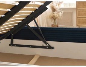 Pat matrimonial albastru închis tapițat cu spațiu de depozitare cu somieră 160x200 cm Jade – Bobochic Paris