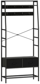 HOMCOM Suport pentru haine industrial cu 2 sertare textile, raft, 8 cârlige și cadru din oțel, 80 x 30 x 180,5 cm, negru | Aosom Romania