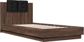 vidaXL Cadru de pat cu tăblie, stejar maro, 90x200 cm, lemn prelucrat