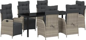 vidaXL Set de masă pentru grădină cu pernă 7 pcs Gri deschis poliratan