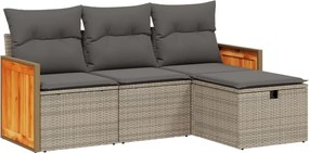 vidaXL Set canapea de grădină cu perne, 4 piese, gri, poliratan