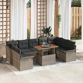 vidaXL Set de dining pentru grădină din 10 piese cu perne Gri Ratan Polivalent Acacia