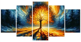 Tablou 5-piese cu arborele vieții strălucitor în nuanțe aprinse