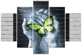 Tablou - Fluture verde în perete (150x105 cm)