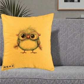 Perna Decorativa Pui Pufos cu Ochelari Roz, 40x40 cm, Galben, Husa Detasabila, Perna Inclusa, BEKZ®