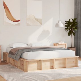 vidaXL Cadru de pat cu depozitare înălțată - 150 x 200 cm, Pin solid