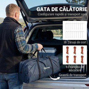 Outsunny Cort de Camping Tunel pentru 2-4 Persoane, Înălțime 213cm, cu 2 Camere, Cort Familial Impermeabil 3000mm cu Verandă, Ferestre, Buzunare, Cârlig și Geantă de Transport, Bleumarin | Aosom Romania