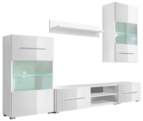 243863 vidaXL Set mobilier comodă TV de perete, 5 piese, iluminare LED, alb
