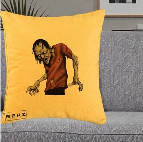 Perna Decorativa Halloween Zombie Infricosator, 40x40 cm, Galben, Husa Detasabila, Perna Inclusa, BEKZ®