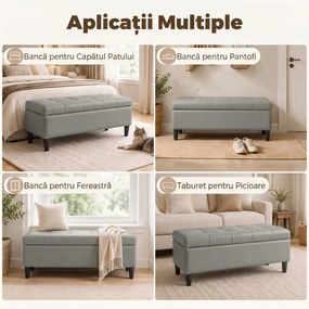 HOMCOM Bancă cu depozitare 136 L, 110x41x42 cm, piele ecologică potrivită pentru animale de companie, gri | Aosom Romania