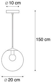 Lampă suspendată inteligentă neagră cu sticlă aurie 20 cm inclusiv Wifi A60 - Pallon