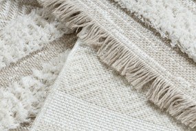 Covor ECO SISAL MOROC 22329 zigzag, linii boho franjuri - structural bej / cremă