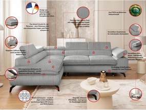 Colțar gri deschis cu tapițerie din catifea reiată (cu colț pe partea stângă/în formă de ”L”) Marbeya – Ropez