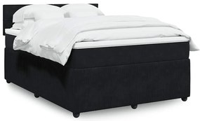 vidaXL Pat box spring cu saltea, negru, 140x190 cm, catifea