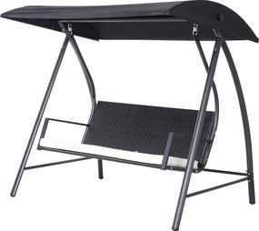 Outsunny Balansoar Hollywood 3 locuri din Polyrattan, balansoar de grădină cu copertină reglabilă, protecție solară, pernă de șezut, bancă suspendată, până la 360 kg, balansoar pentru grădină 198x124x179cm Negru | Aosom Romania
